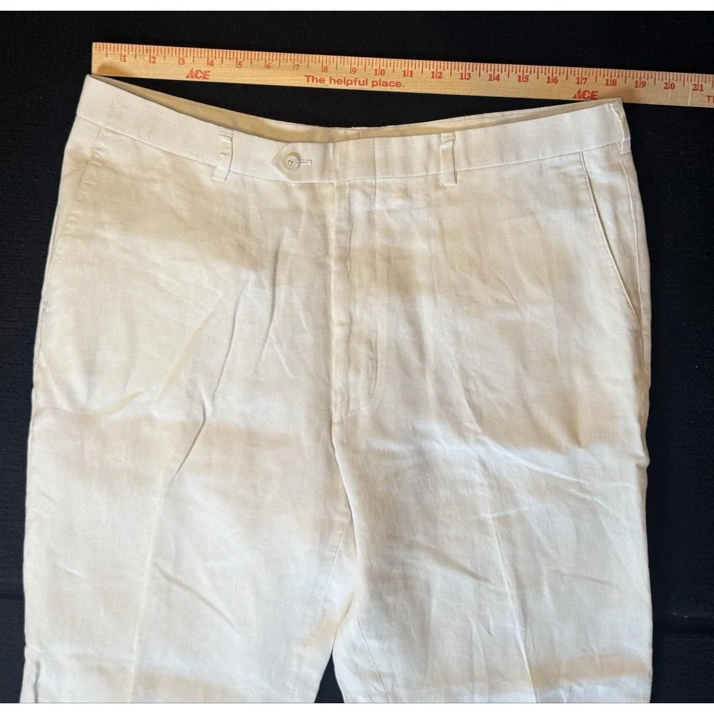 John W Nordstrom Mens Linen Pants 38x30 White Flat Front Dress Trousers